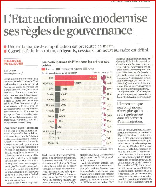 2014-08-20 Les Echos Etat modernise regles gouvernance